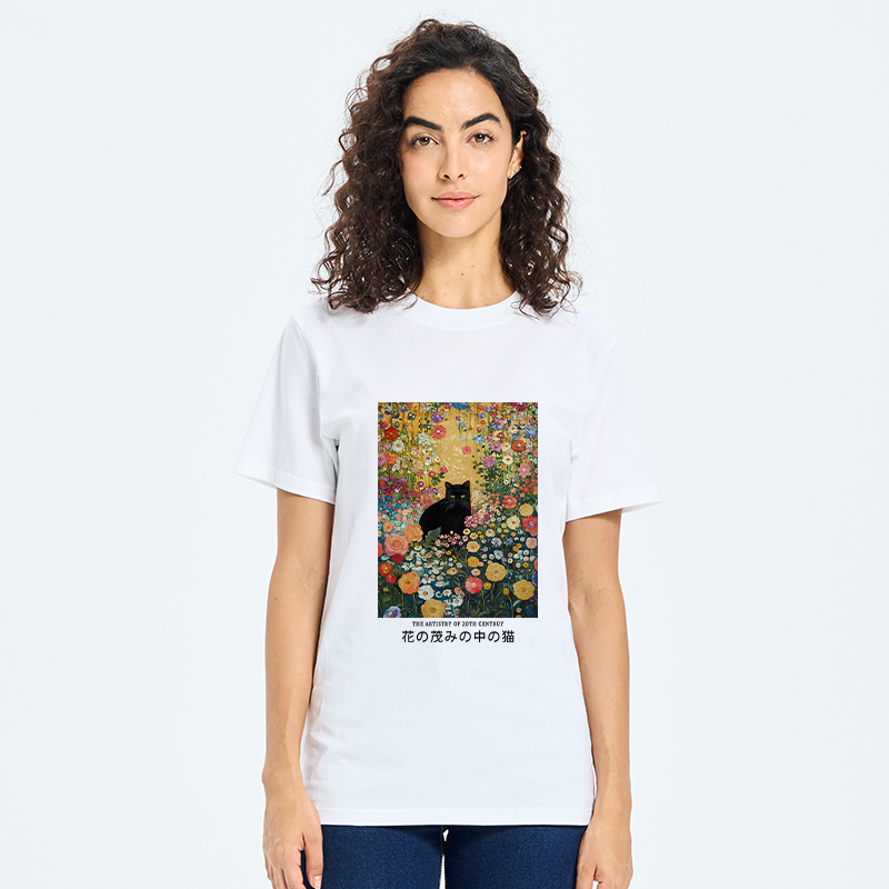 Tokyo-Tiger Black Cat In The Flower Bushes Classic T-Shirt