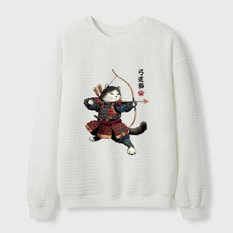 Tokyo-Tiger Kyudo Samurai Cat Waffle Sweatshirt