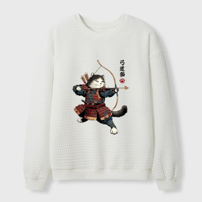 Tokyo-Tiger Kyudo Samurai Cat Waffle Sweatshirt