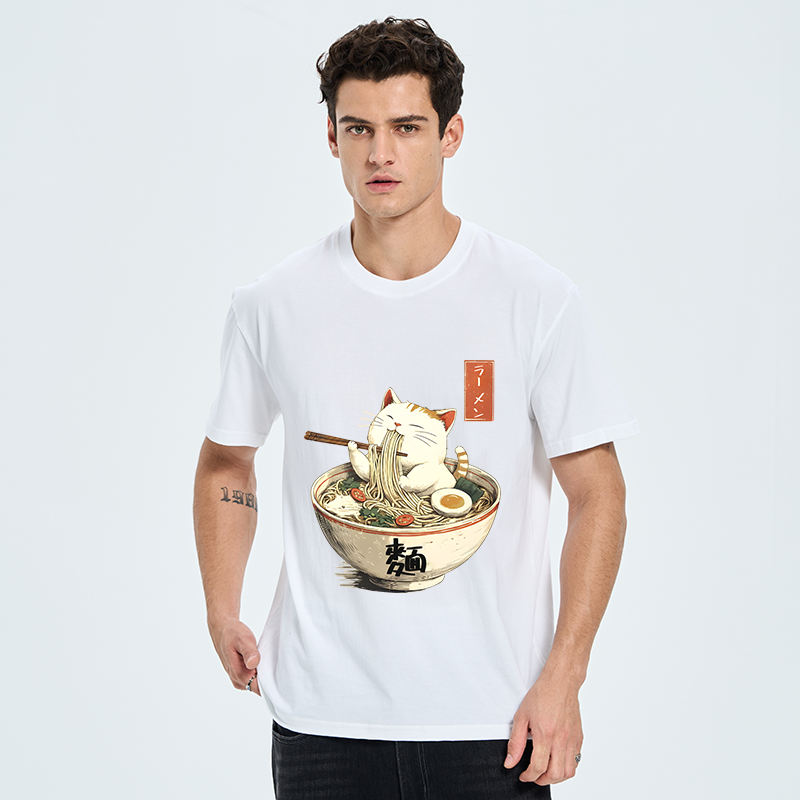 Tokyo-Tiger White Cat Eating Ramen Japan Classic T-Shirt