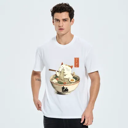 Tokyo-Tiger White Cat Eating Ramen Japan Classic T-Shirt