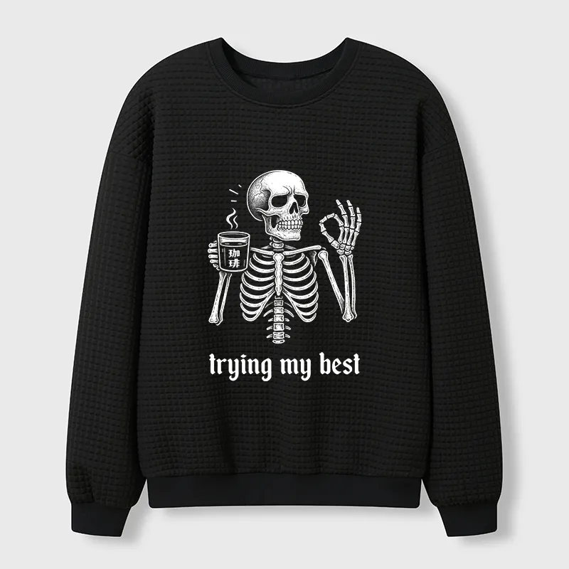 Tokyo-Tiger Skull Trying His Best Waffle Sweatshirt