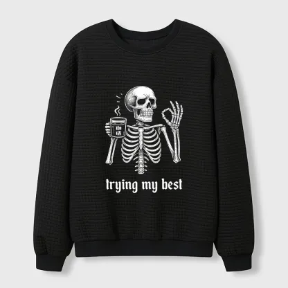 Tokyo-Tiger Skull Trying His Best Waffle Sweatshirt