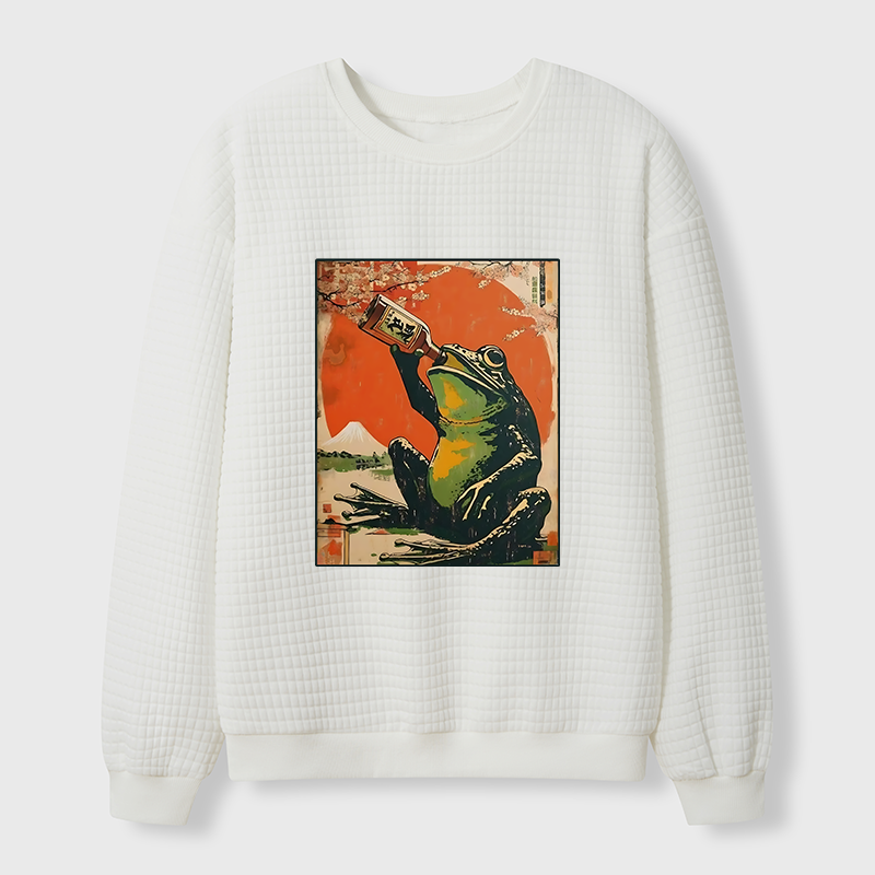 Tokyo-Tiger Frog Drinking Beer Waffle Sweatshirt