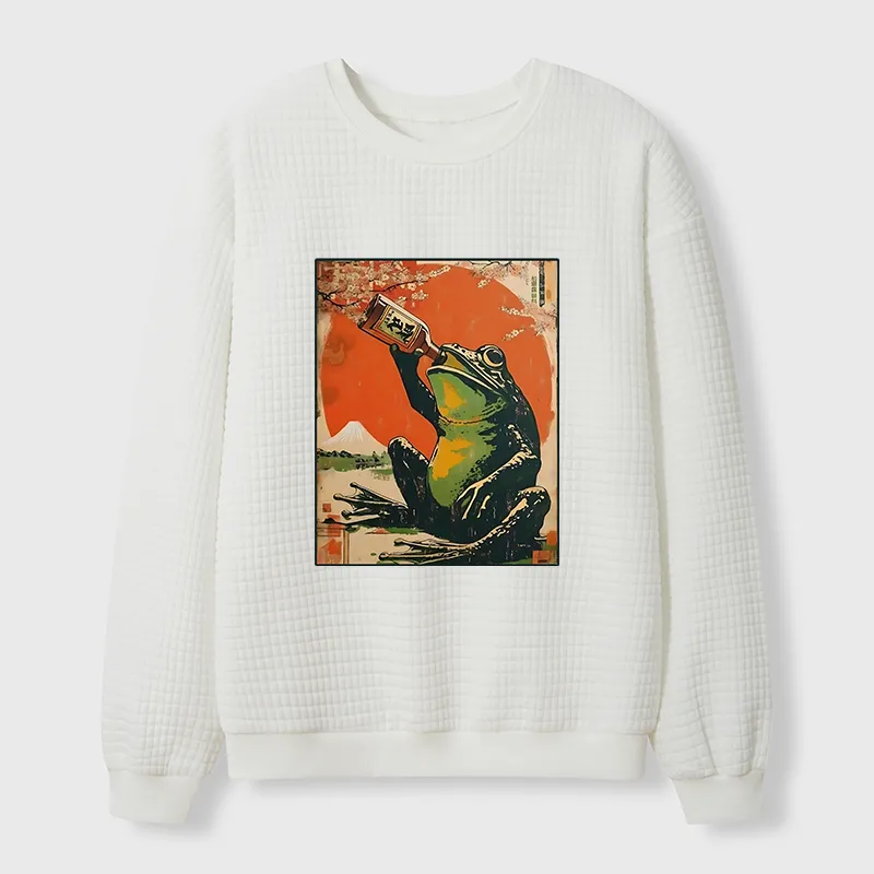 Tokyo-Tiger Frog Drinking Beer Waffle Sweatshirt