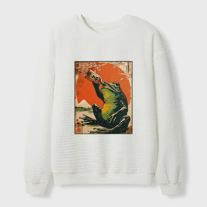 Tokyo-Tiger Frog Drinking Beer Waffle Sweatshirt