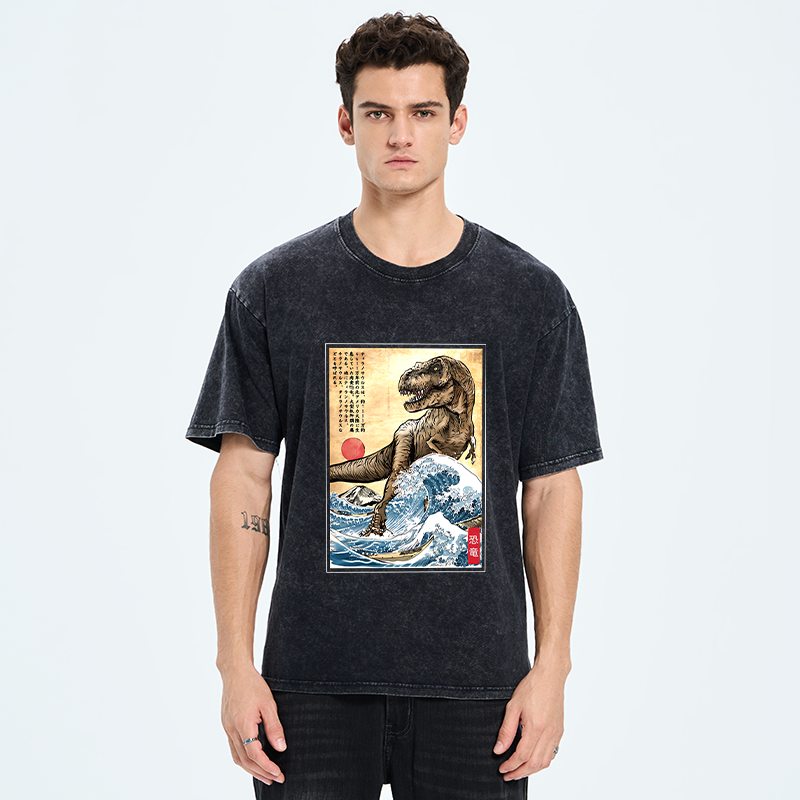Tokyo-Tiger The Great Wave Off Dinosaur Washed T-Shirt