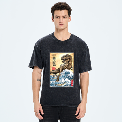 Tokyo-Tiger The Great Wave Off Dinosaur Washed T-Shirt