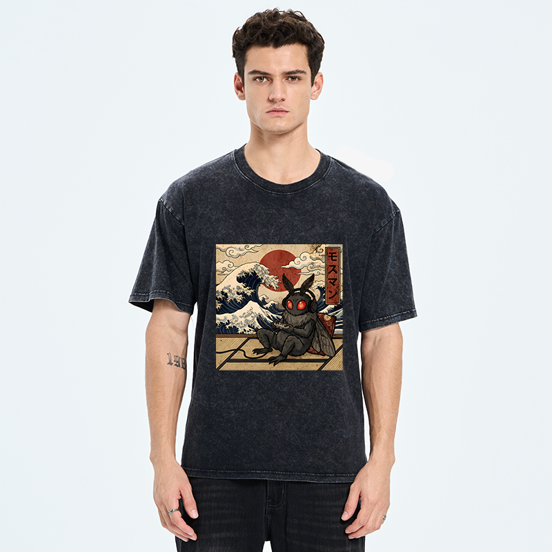 Tokyo-Tiger Mothman Plays Game Japanese Funny Washed T-Shirt