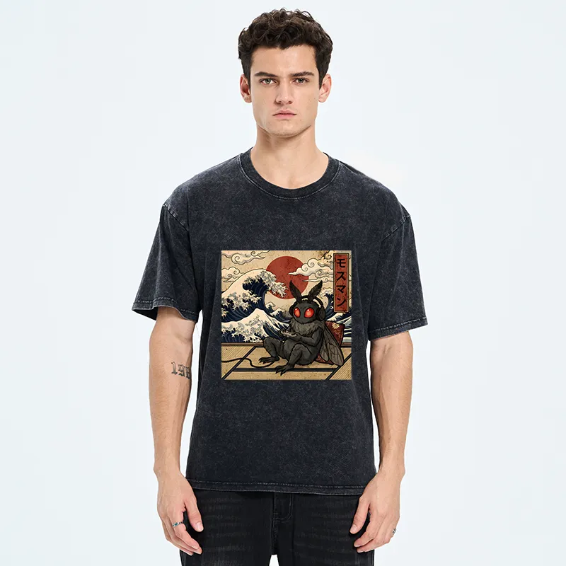 Tokyo-Tiger Mothman Plays Game Japanese Funny Washed T-Shirt