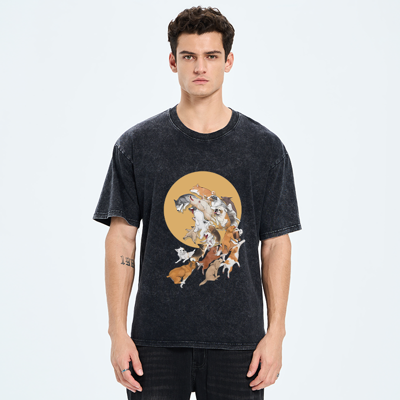Tokyo-Tiger Dogs Under The Moon Washed T-Shirt