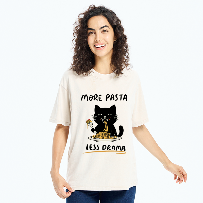 Tokyo-Tiger More Pasta Less Drama Cat Washed T-Shirt