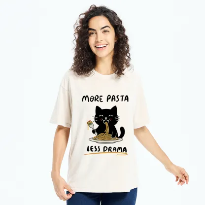 Tokyo-Tiger More Pasta Less Drama Cat Washed T-Shirt