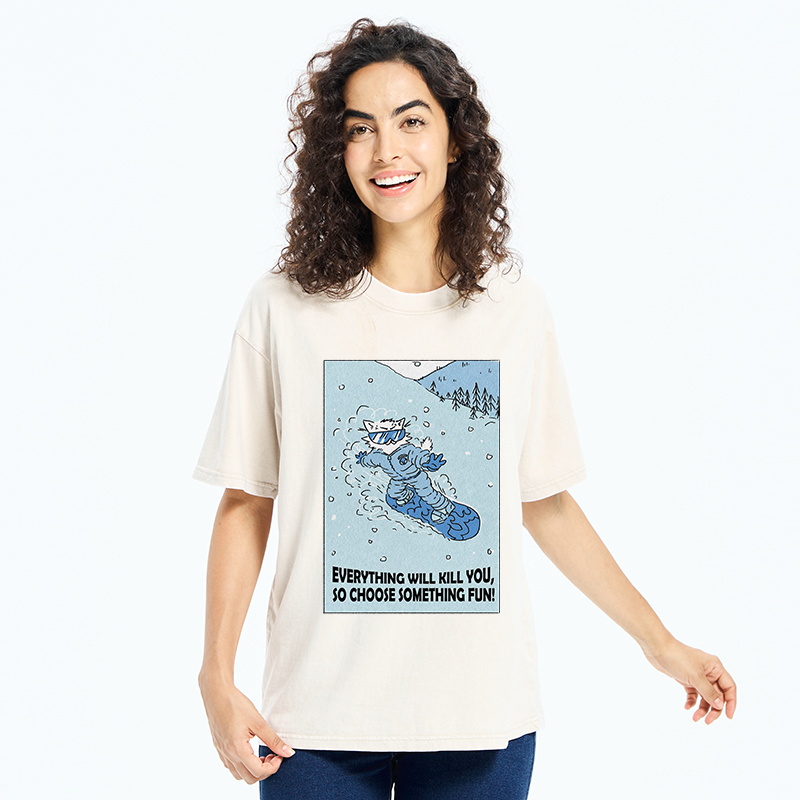 Tokyo-Tiger Skiing Expert Cat Washed T-Shirt
