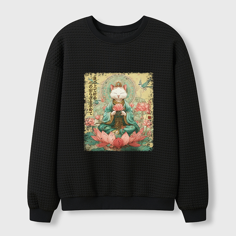 Tokyo-Tiger Lotus Whisper Cat:Calm Reflections Waffle Sweatshirt