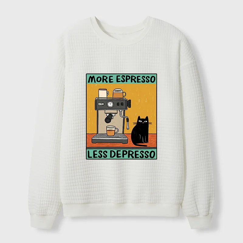 Tokyo-Tiger More Espresso Less Depresso Cute Cat Waffle Sweatshirt