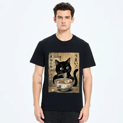Tokyo-Tiger Black Cat Eats Delicious Japanese Ramen Classic T-Shirt