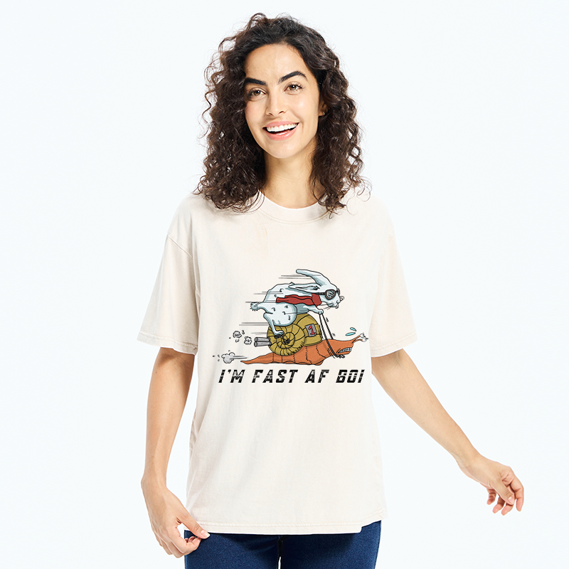 Tokyo-Tiger Funny Rabbit Riding A Snail Washed T-Shirt