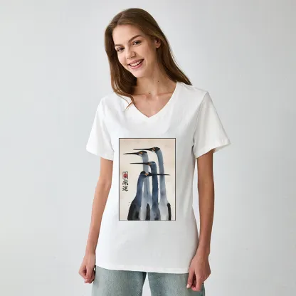 Tokyo-Tiger Retro Sandhill Crane V-Neck Classic T-Shirt