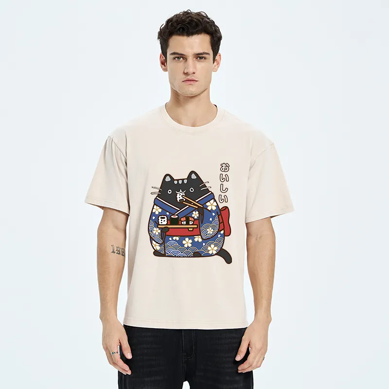 Tokyo-Tiger Geisha Cat Sushi Washed T-Shirt