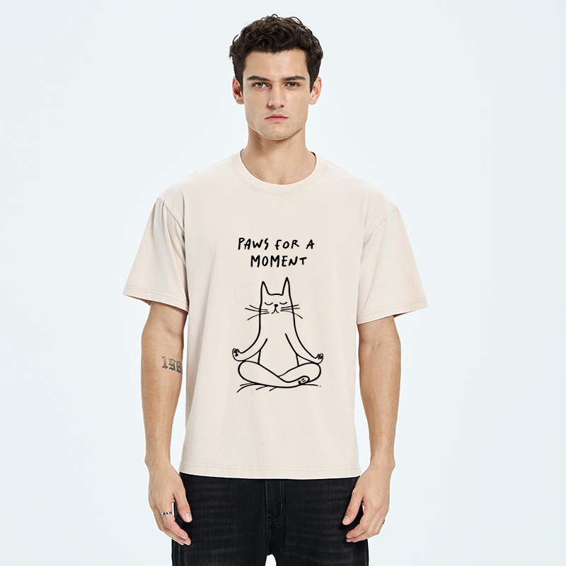 Tokyo-Tiger Yoga Zen Cat Washed T-Shirt