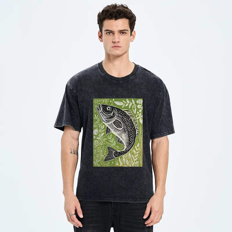 Tokyo-Tiger Japanese Fish Woodblock Washed T-Shirt