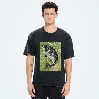 Tokyo-Tiger Japanese Fish Woodblock Washed T-Shirt