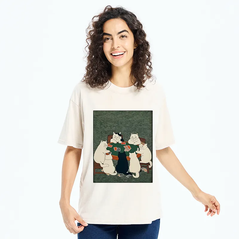 Tokyo-Tiger Cats Playing Games Funny Washed T-Shirt