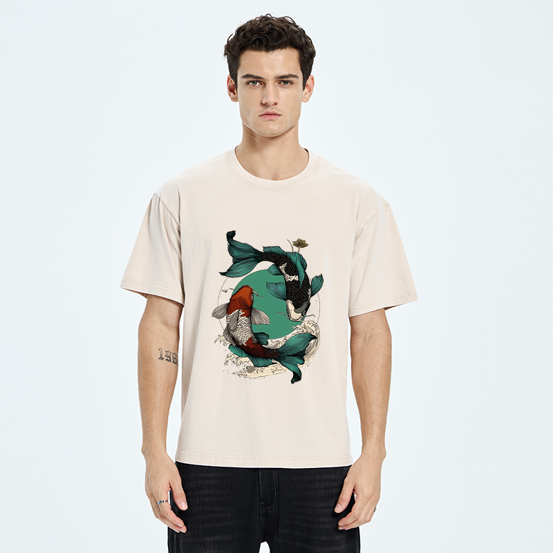 Tokyo-Tiger YinYang Koi Fish Zen Washed T-Shirt