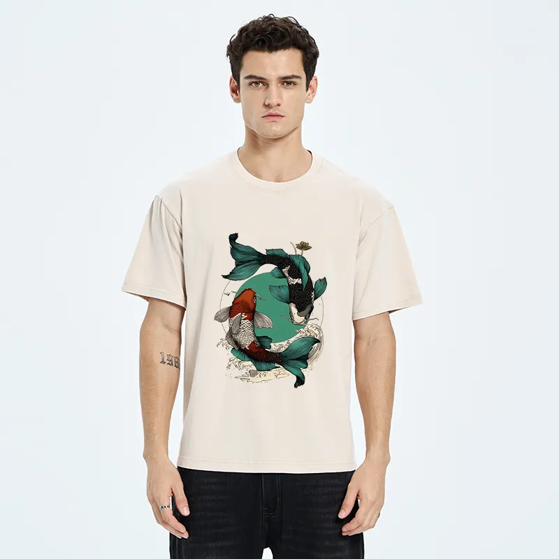 Tokyo-Tiger YinYang Koi Fish Zen Washed T-Shirt