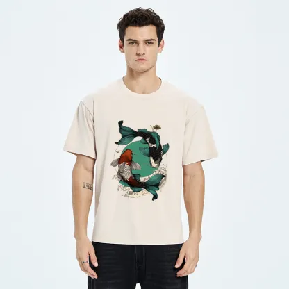 Tokyo-Tiger YinYang Koi Fish Zen Washed T-Shirt