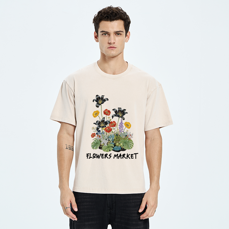 Tokyo-Tiger Beautiful Flowers Market Washed T-Shirt