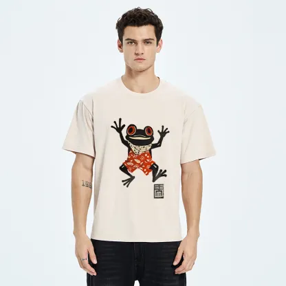 Tokyo-Tiger Japanese Happy Frog Ukiyoe Washed T-Shirt