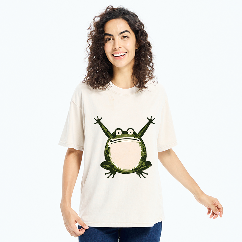 Tokyo-Tiger Ukiyoe Funny Frog Washed T-Shirt