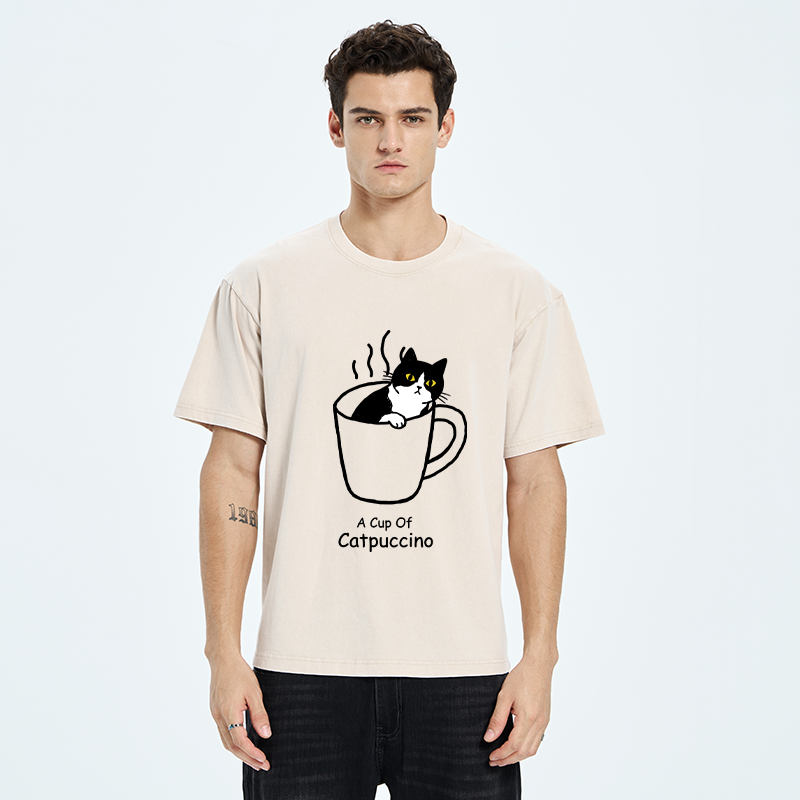 Tokyo-Tiger Catpuccino Cat Coffee Funny Washed T-Shirt