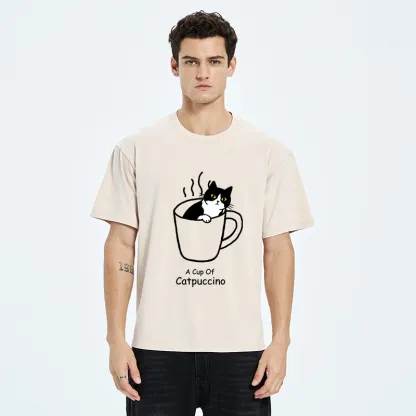 Tokyo-Tiger Catpuccino Cat Coffee Funny Washed T-Shirt