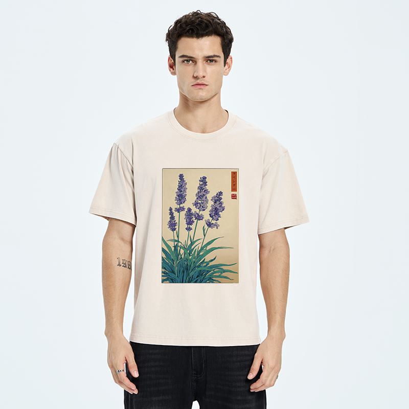 Tokyo-Tiger Japanese Art Lavender Flower Washed T-Shirt