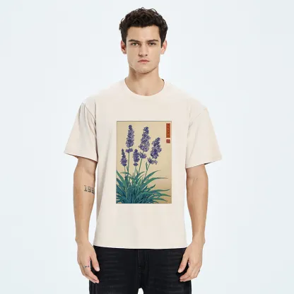 Tokyo-Tiger Japanese Art Lavender Flower Washed T-Shirt