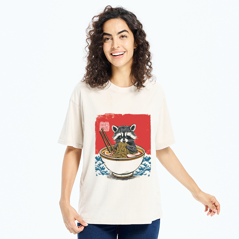 Tokyo-Tiger Ramen Lover Raccoon Washed T-Shirt