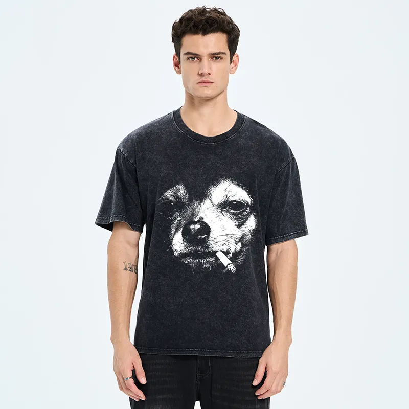 Tokyo-Tiger Smoking Dog Funny Meme Washed T-Shirt