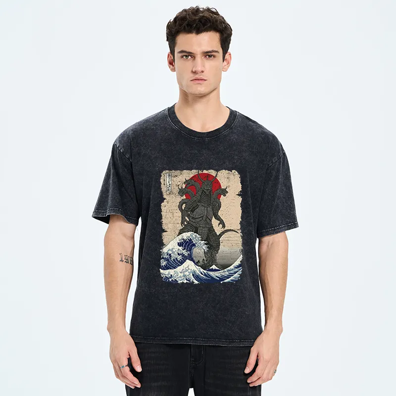 Tokyo-Tiger Japanese Monster Wave Retro Washed T-Shirt