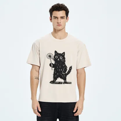 Tokyo-Tiger Cat And Dandelion Woodblock Washed T-Shirt