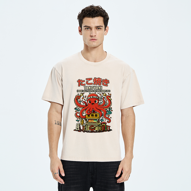 Tokyo-Tiger Japanese Takoyaki Shop Octopus Washed T-Shirt