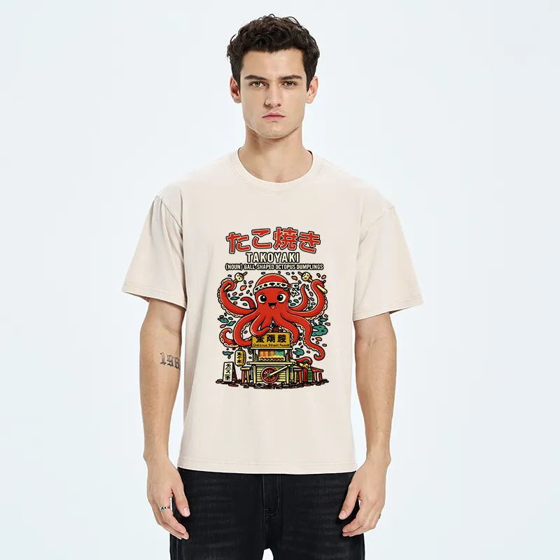 Tokyo-Tiger Japanese Takoyaki Shop Octopus Washed T-Shirt