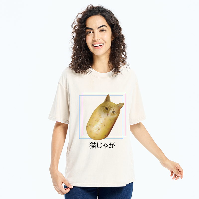 Tokyo-Tiger Potato Cat Japanese Washed T-Shirt