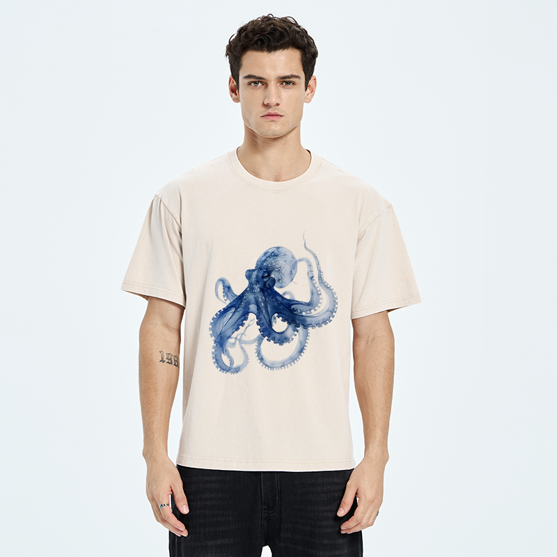 Tokyo-Tiger Blue Octopus Washed T-Shirt