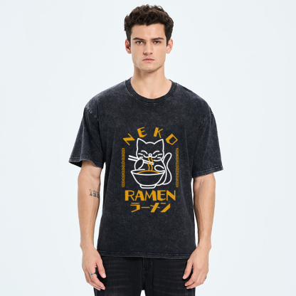 Tokyo-Tiger Cat Obsessed With Ramen Washed T-Shirt