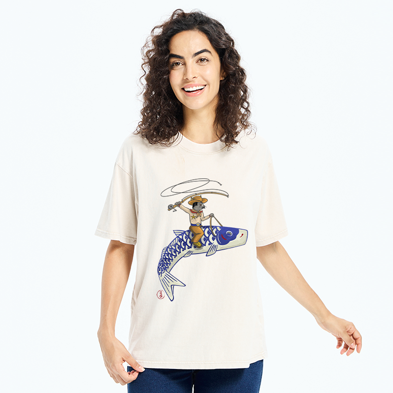 Tokyo-Tiger Cowboy Mouse Ride Fish Washed T-Shirt