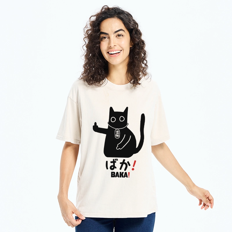 Tokyo-Tiger Japanese Baka Cat Washed T-Shirt