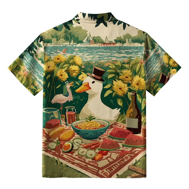 Tokyo-Tiger Naughty Duck Eat Ramen Button-up Shirt